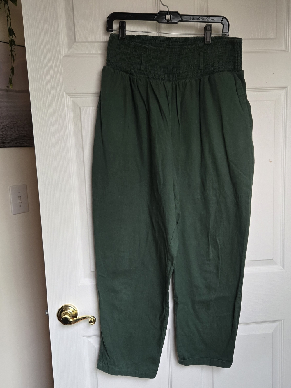 Lucy & Yak Forest Green Cropped Smocked-Waist Jumpsuit Pants